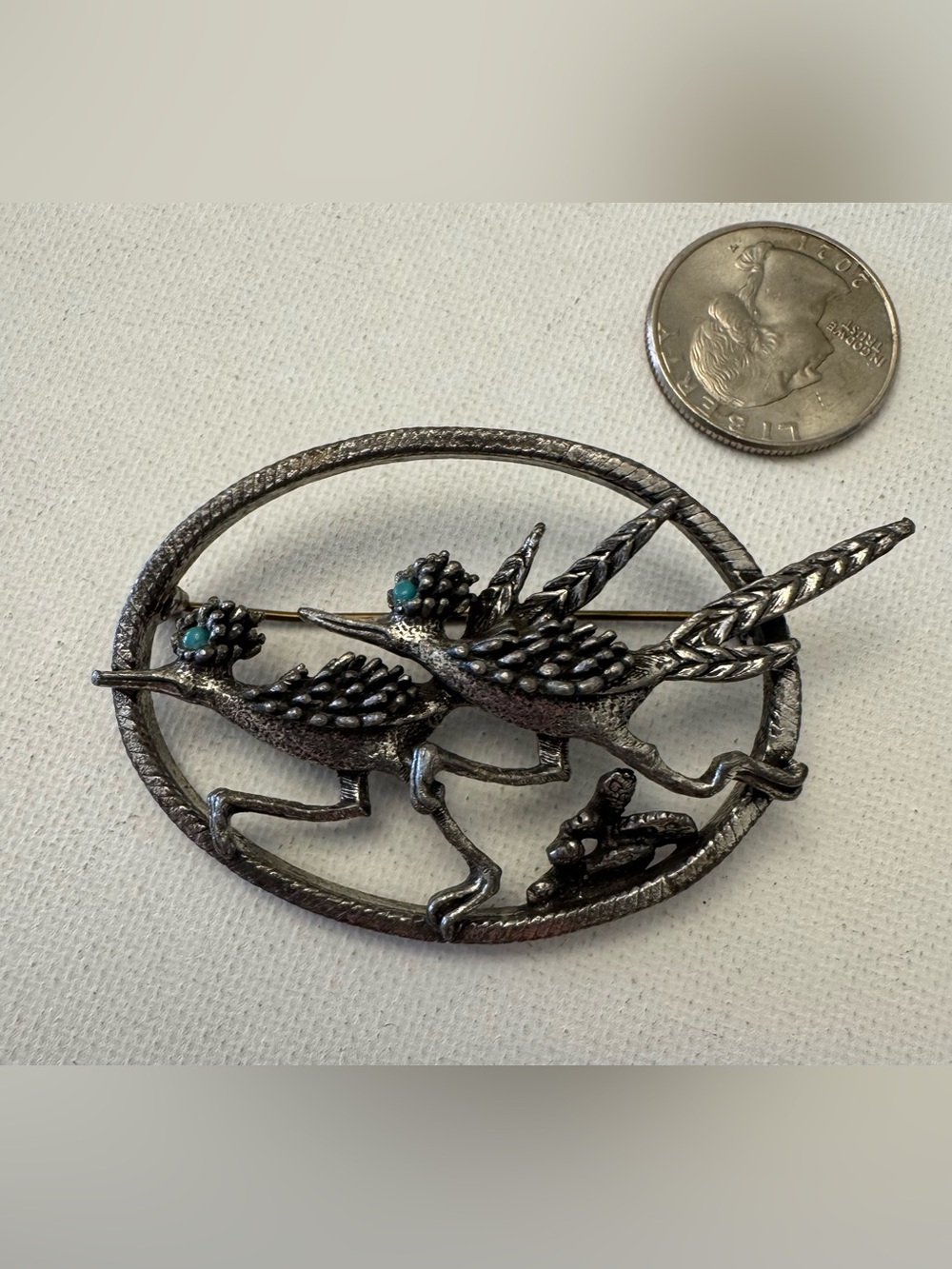 Vintage Silver Tone Roadrunner Brooch